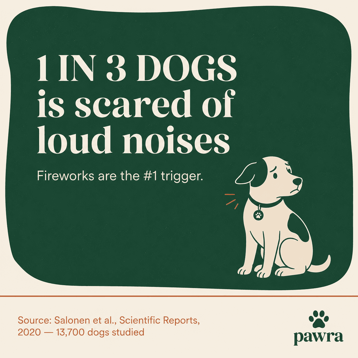 1 in 3 dogs is scared of loud noises